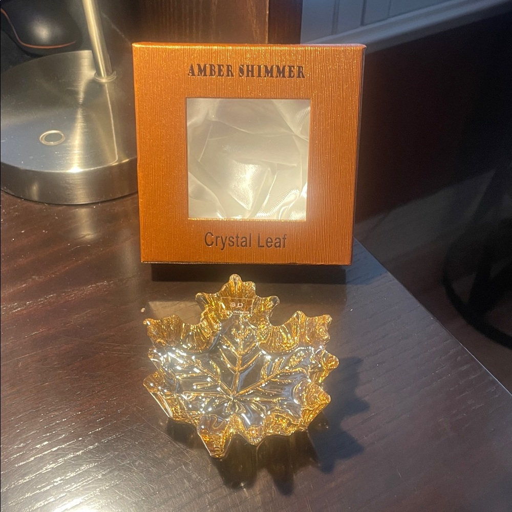 Simon Designs Amber Shimmer Crystal Leaf in Box